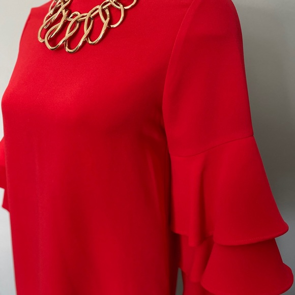 Bright red tiered sleeve mini dress - Picture 2 of 3